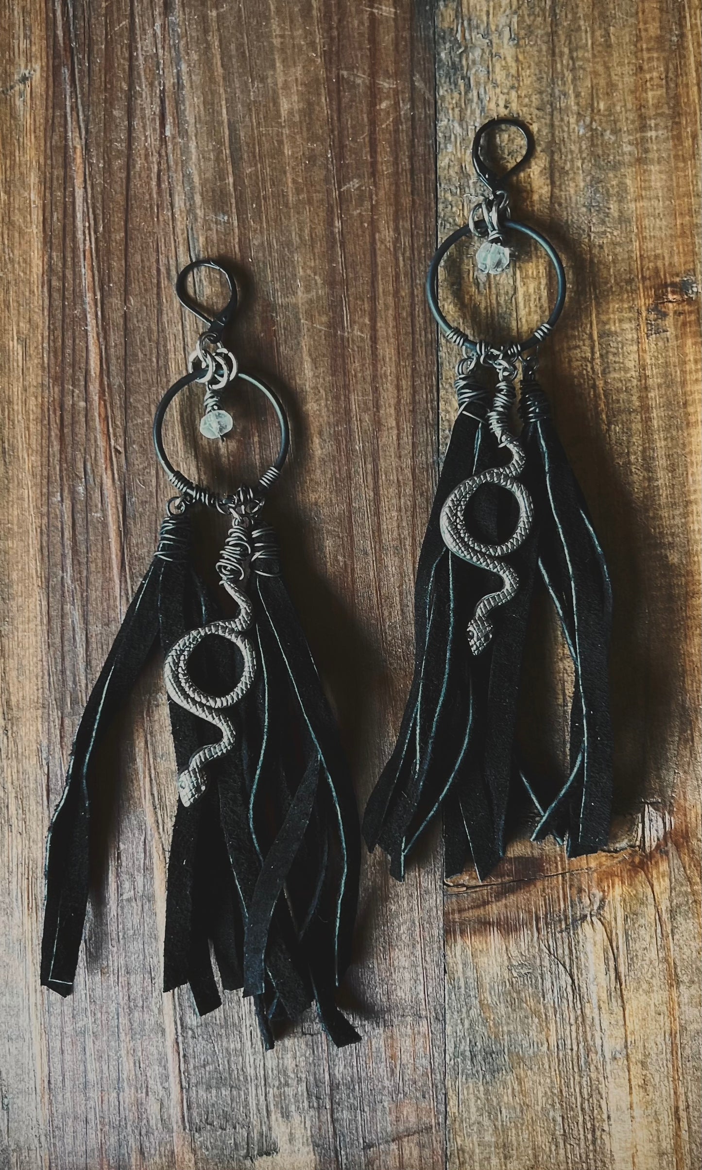 OOAK LEATHER FRINGE SERPENT EARRINGS