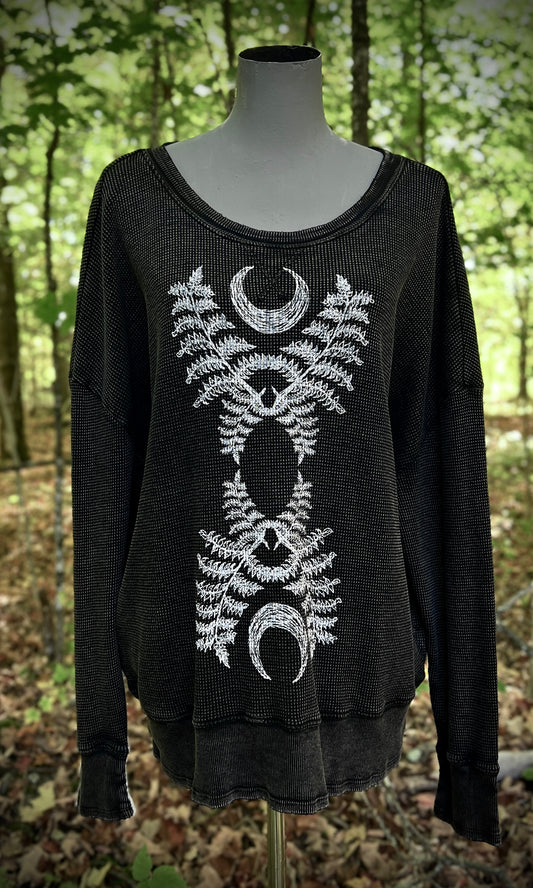 OOAK XL FOREST DWELLER WAFFLE KNIT TOP