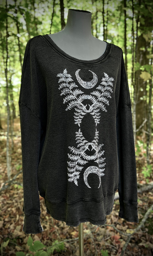 OOAK XL FOREST DWELLER WAFFLE KNIT TOP