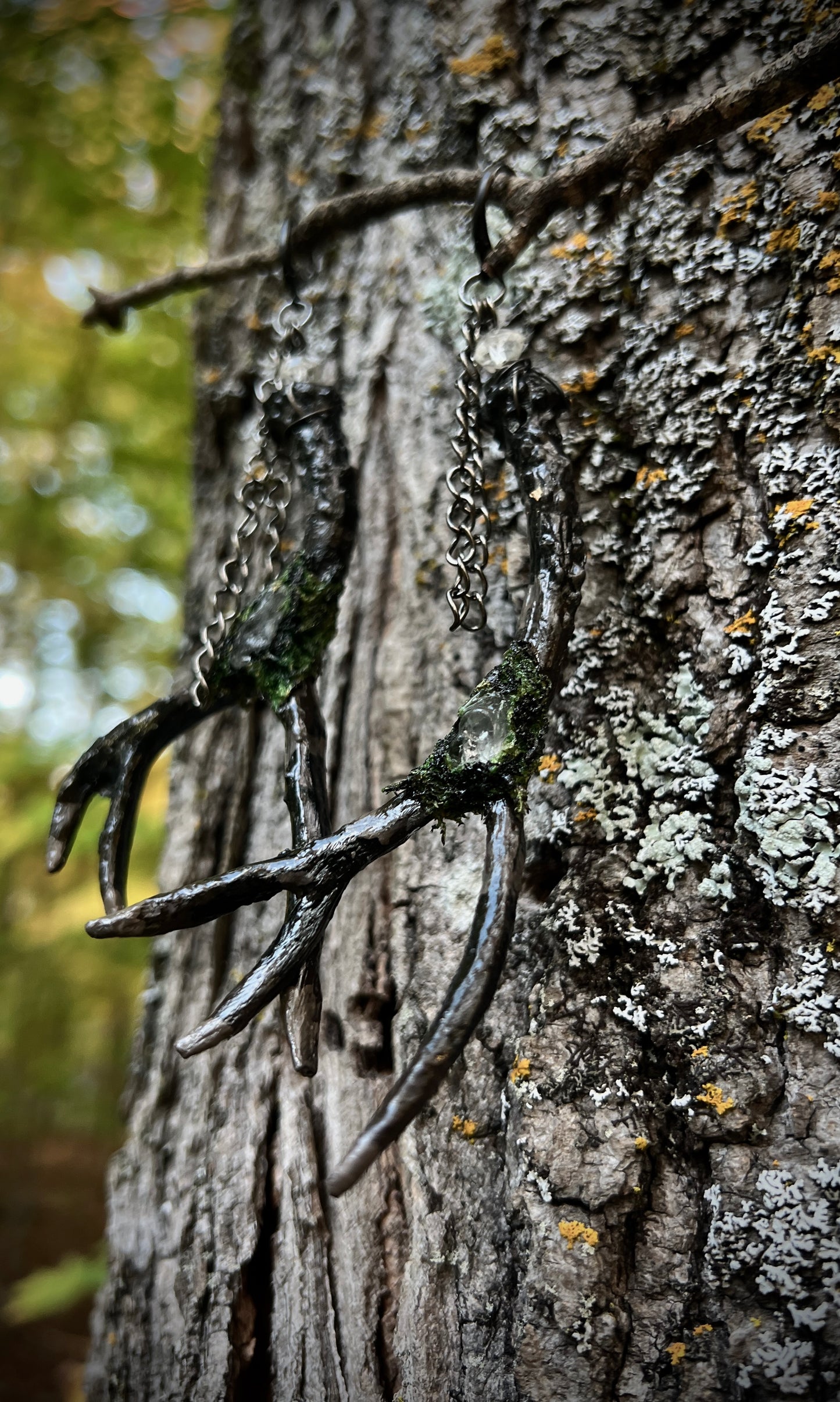 OOAK HAND PAINTED MOSSY HERKIMER ANTLER EARRINGS