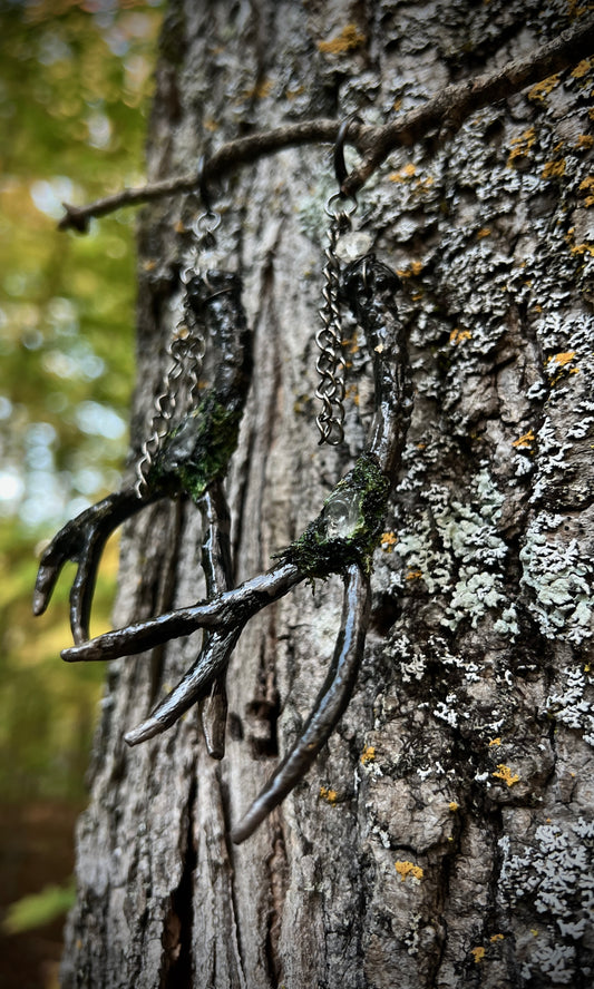 OOAK HAND PAINTED MOSSY HERKIMER ANTLER EARRINGS