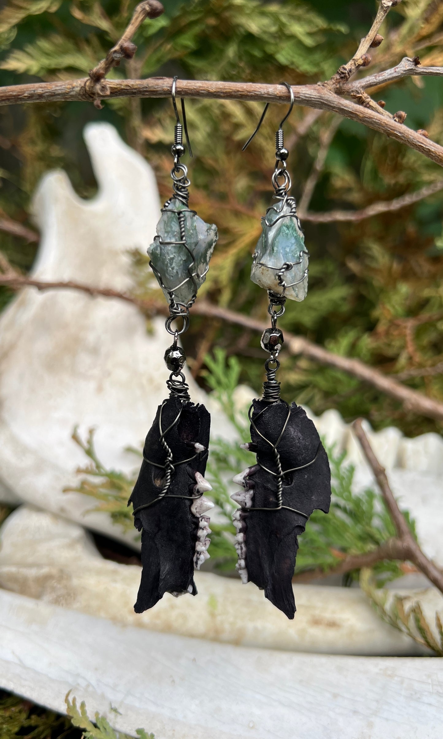 OOAK MOSS AGATE JAWBONE EARRINGS