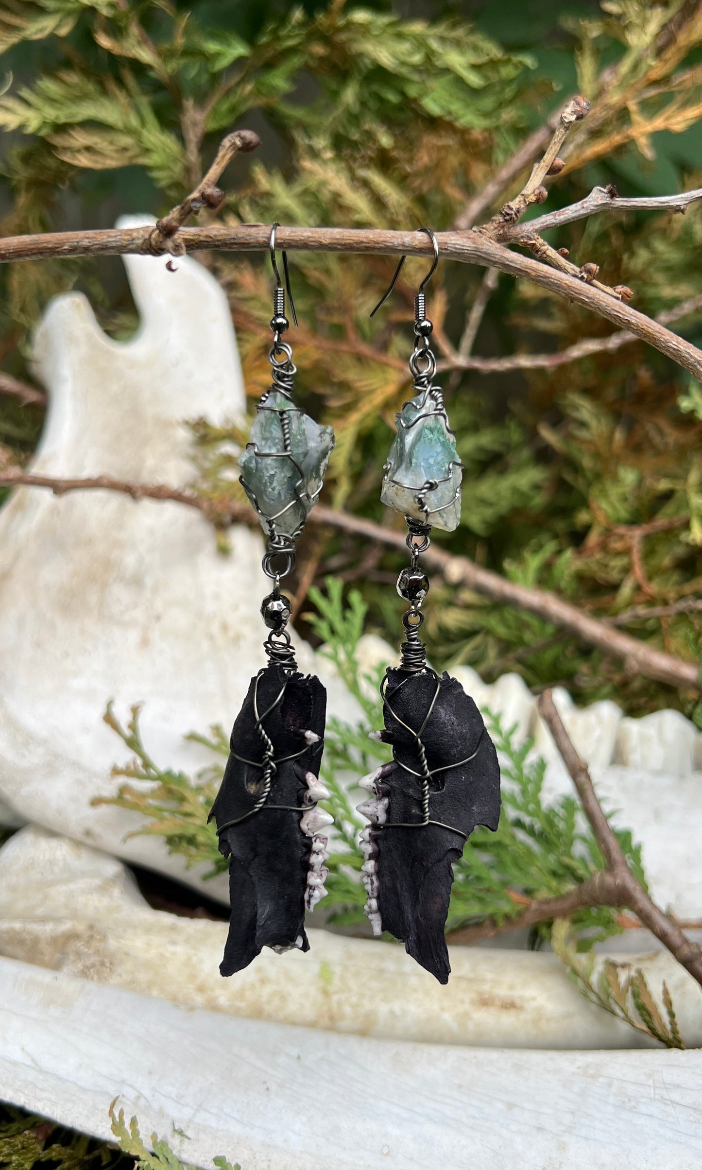 OOAK MOSS AGATE JAWBONE EARRINGS