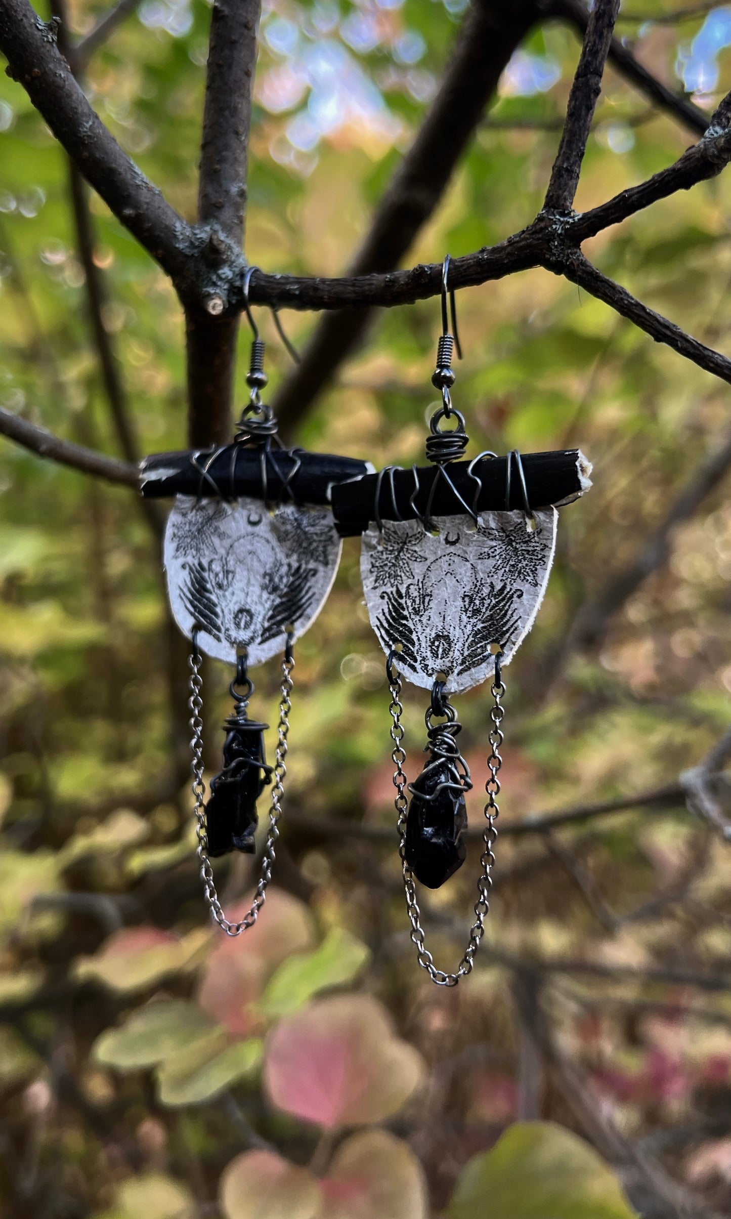 OOAK ETCHED LEATHER BONE EARRINGS