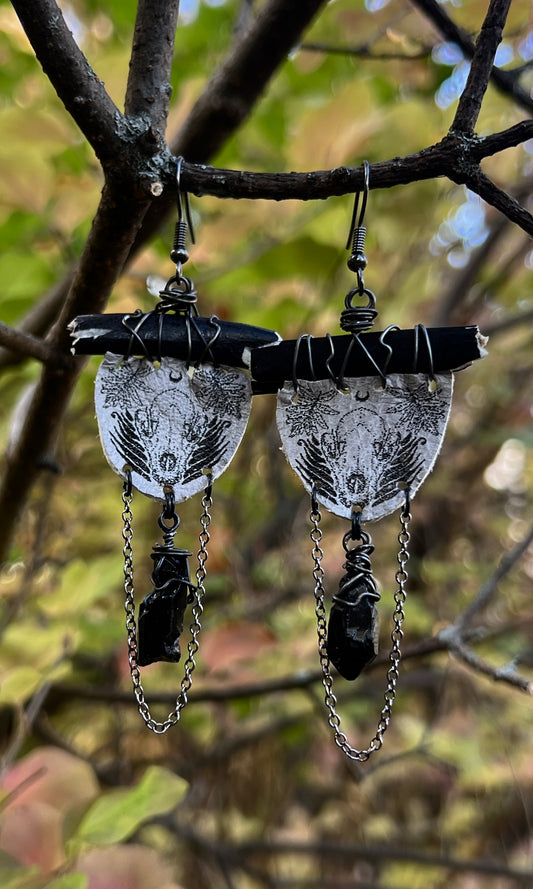 OOAK ETCHED LEATHER BONE EARRINGS